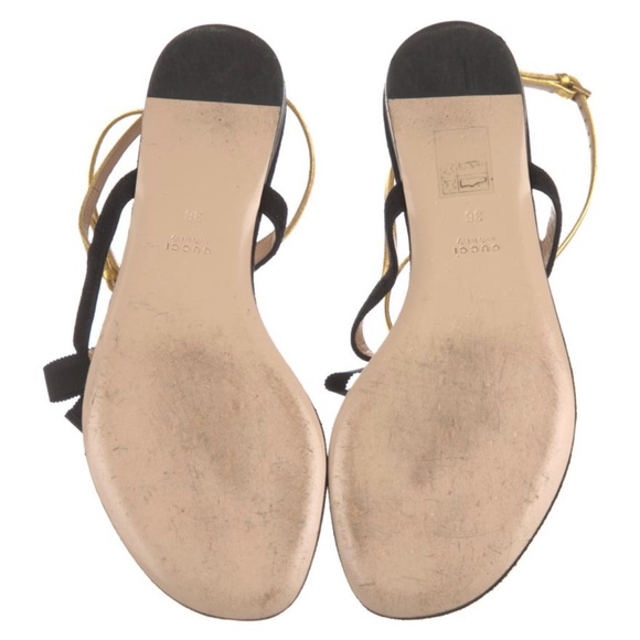 GUCCI RARE SoHo Bee gold black Ankle Strap Sandals size 6 - Picture 8 of 9